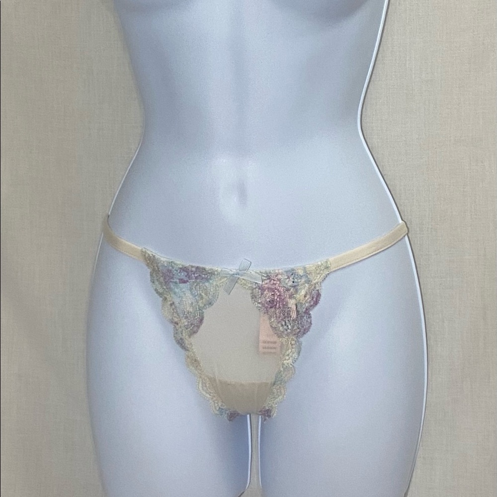 Victoria’s Secret Off White With Floral Embellishments Thong Panties